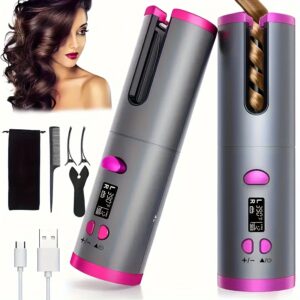 5 Heat Settings Ceramic Auto-Curler for Luscious Locks - Anti-Scald, Tangle-Free, Quick Charge USB Rechargeable Lithium Battery - Perfect for Styling, Special Occasions, and as an Elegant Gift with Luxurious Gift Box Included