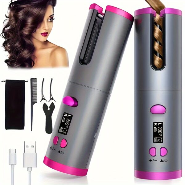 5 Heat Settings Ceramic Auto-Curler for Luscious Locks - Anti-Scald, Tangle-Free, Quick Charge USB Rechargeable Lithium Battery - Perfect for Styling, Special Occasions, and as an Elegant Gift with Luxurious Gift Box Included