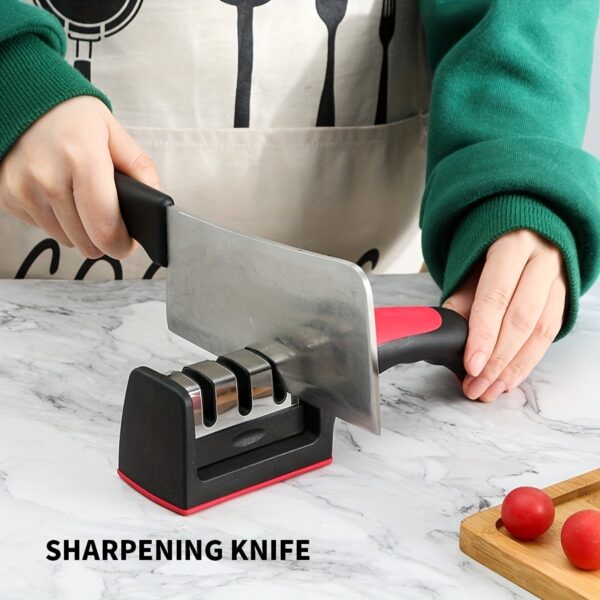 1pc, 3-in-1, Portable Knife Sharpener, Three Stage Knife Sharpener, Manual Knife Sharpener For Powerful Professional Chef's Kitchen, Knife Accessories - Image 4