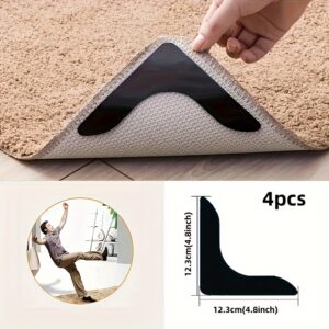 4/8pcs High-Quality Anti-Slip & Anti-Drilling Carpet Stickers for Living Room, Dining Room, Bathroom, Ceramic Tiles & Wooden Floors - Prevent Carpet Movement & Rolling - Novelty Plastic PE Material