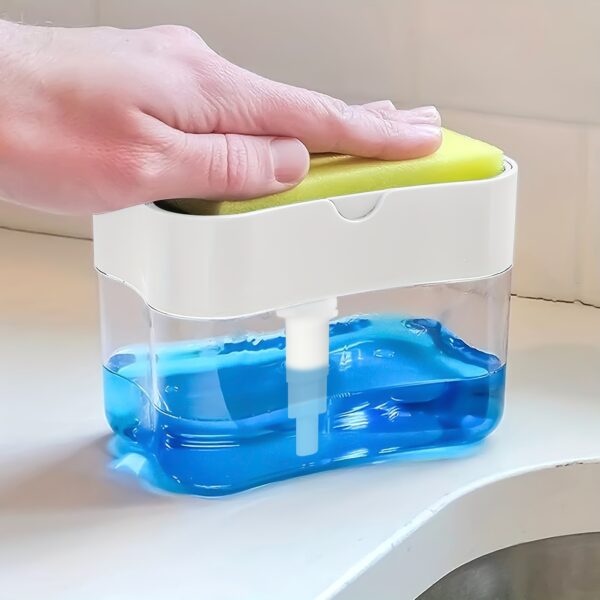1pc Modern ABS Plastic Dish Soap Dispenser with Sponge Holder, Hand Wash Only, Lightweight Square Kitchen Sink Accessory, Space-Themed Solid Color Design - Image 7