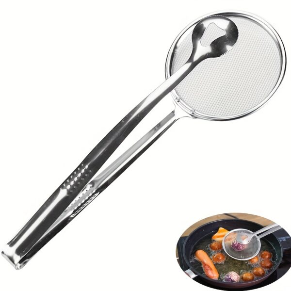 1pc Stainless Steel Frying Oil Filter Clamp & Strainer Spoon - High-Temperature Resistant Kitchen Colander for Efficient Oil Draining, Ideal for Cooking & Frying - Image 9