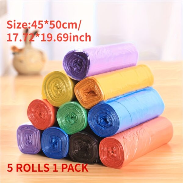 100pcs Durable Plastic Disposable Trash Bags - Pack of 5 Color-Coded Rolls for Office, Living Room, Bedroom, Bathroom, Kitchen Cleaning - High-Quality, Space-Saving, and Versatile for Everyday Use, Versatile Trash Bags | Practical Utility Bags | Easyacces - Image 3
