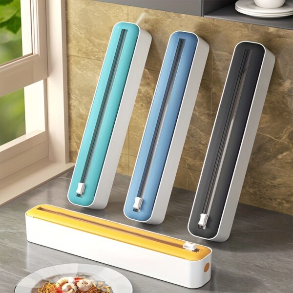 Dual-Action Fresh Wrap Dispenser & Cutter – Multi-Purpose Kitchen Sealer for Plastic, Tin Foil, Baking Paper & Wax Sheets – Reusable Packaging Machine with Orange Accents – Sleek White & Black Design, Kitchen Packaging Tool | Sleek Appliance Design | Dura - Image 4