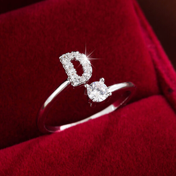 Adjustable Copper Ring With Four-claw Round Zirconia, Featuring The 26 English Letters Of Fashion Trend. - Image 42