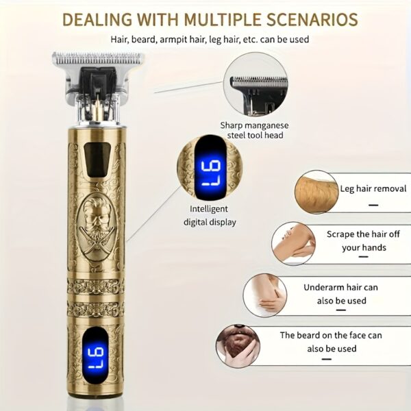 YAIAWISU Men's Cordless Hair Clippers & Beard Trimmer Kit - Golden, USB Rechargeable with LCD Display, Precise T-Blade, Includes Guide Combs & Accessories, 600mAh Battery, Rechargeable Hair Trimmer - Image 4
