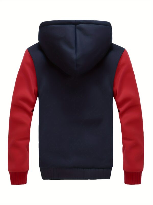 Men's Warm Fleece Hooded Jacket, Casual Color Block Jacket Coat For Fall Winter - Image 22