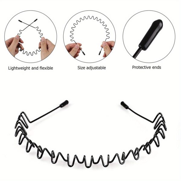 Non-Slip Elastic Black Wavy Metal Headband - Hair Band for Outdoor Sports & Fashion Accessory, Men's Spring Hair Clip - Image 19