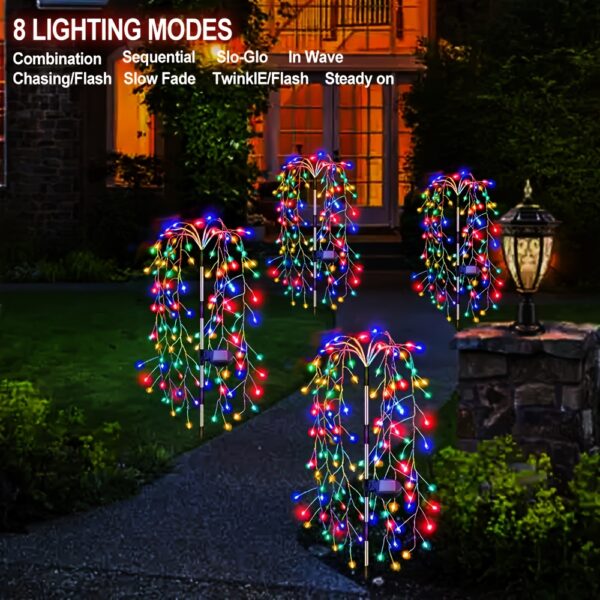 1 Solar Firecracker Willow Fireworks Light - 120/200 LED, 8 Vibrant Modes, Durable IP44, Solar Charging, Ideal for Yard, Garden, Pathway, Parties, Camping, Picnics, Christmas, Ramadan, Easter, Valentine'S Day Decor, Outdoor Lighting | Colorful Fireworks D - Image 8