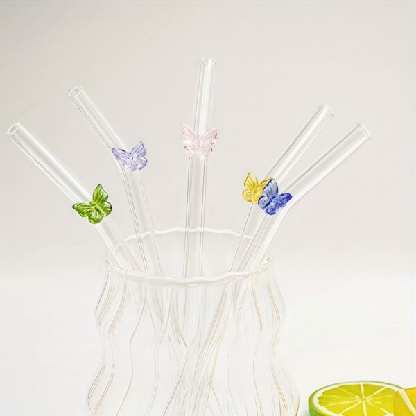 1pc/5pcs Butterfly Pattern Glass Straws - Spring Floral Theme, Heat-Resistant Curved Straws for Cold Drinks, Milk Tea, Juice, Perfect Mother’s Day Gift for Mom, Wife, and Girlfriend, Food-Safe Glass Material - Image 5