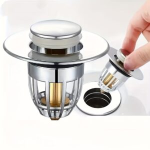 1pc Refined Copper Core Bathroom Sink Stopper - Anti-Odor, Pop-Up, Press-Type Sink Drain with Hair Catcher, Washbasin Drain Filter, and Bathtub Plug - Premium Bathroom Accessories for Easy Drainage and Maintenance