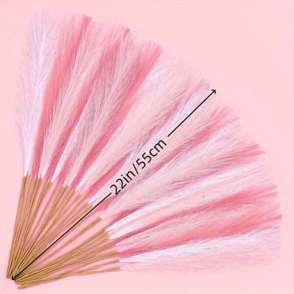 21pcs Boho Chic Artificial Pampas Grass - Soft Pink & White Faux Reed Feathers for Vase Arrangements, Perfect for Home, Wedding, and Farmhouse Decor, 55.88cm Tall Adjustable Stems, Flower Decor - Image 4