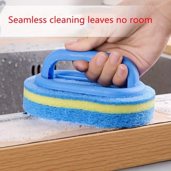 1pc, Sponge Cleaning Brush With Handle, Bathroom Bath And Tile Scrub Brush, Kitchen Cleaning Sponge Wipe, Dishwashing Sponge Brush, Pot Brush, Durable Cleaning Sponge, Power Decontamination, Cleaning Supplies, Back To School Supplies - Image 9