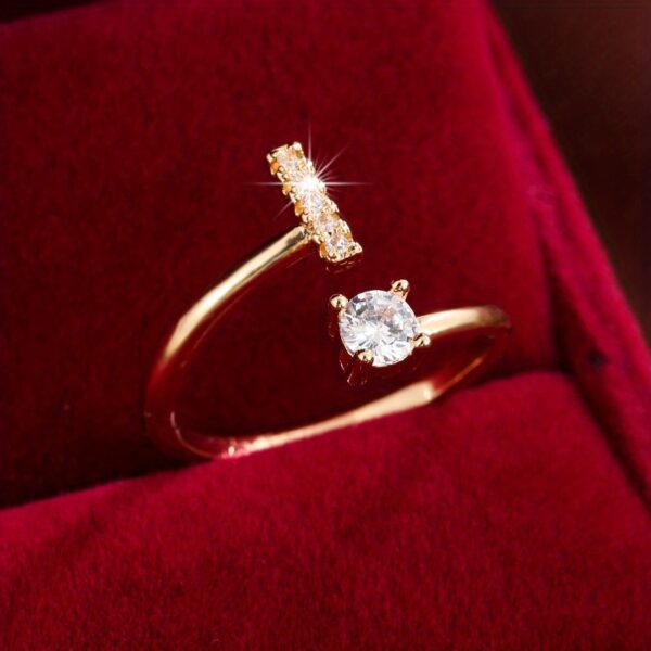 Adjustable Copper Ring With Four-claw Round Zirconia, Featuring The 26 English Letters Of Fashion Trend. - Image 23