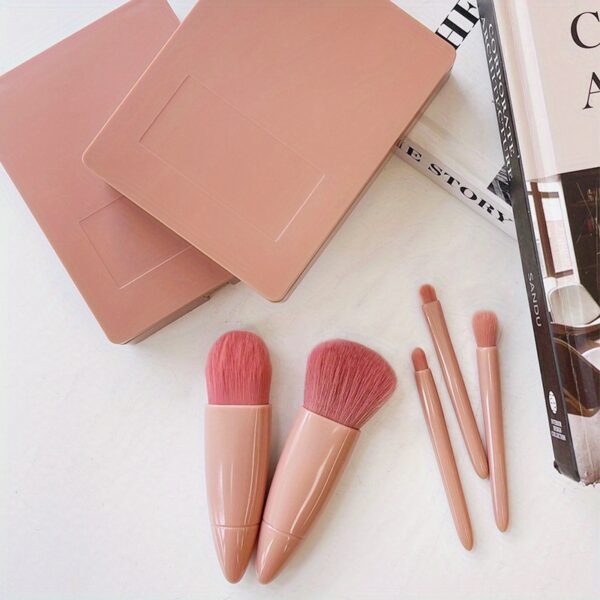 5pcs/set Portable Mini Makeup Brush Set With Mirror And Case - Soft Fiber Hair Powder And Eye Shadow Brushes For Professional Beauty Tools - Image 16
