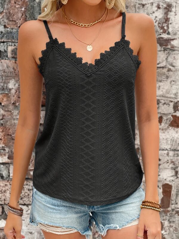 Eyelet Contrast Lace Cami Top, Casual V-neck Spaghetti Strap Top For Summer, Women's Clothing For Coquette/Cute/Y2K Style - Image 46