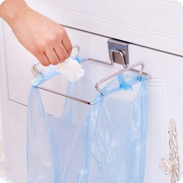 Stainless Steel Kitchen Trash Bag Holder - Easy Install, Wall-Mounted Garbage Storage Rack for Cabinet Door, Vegetable Scrap Holder | Modern Trash Solution | Stainless Steel Rack, Garbage Bag Holder - Image 7