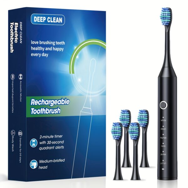 Automatic Rechargeable Electric Toothbrush for Adults, 6 Cleaning Modes, Lithium Polymer Battery, USB Charging, ≤36V, with Soft Bristles for Deep Clean Dental Flosser - Image 5