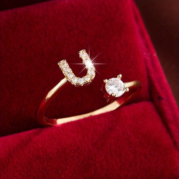 Adjustable Copper Ring With Four-claw Round Zirconia, Featuring The 26 English Letters Of Fashion Trend. - Image 33