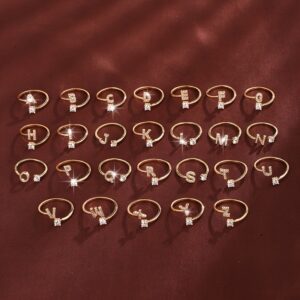 Adjustable Copper Ring With Four-claw Round Zirconia, Featuring The 26 English Letters Of Fashion Trend.