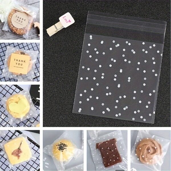 [100 Pcs White Dots Bags] 100 Pcs Frosted Self Adhesive White Dots Bags | Clear Plastic Treat Bags For Cake, Chocolate, Candy, Snack Wrapping, Goodie Bags, Goody Bags, Gift Pouches For Party Supplies - Image 8