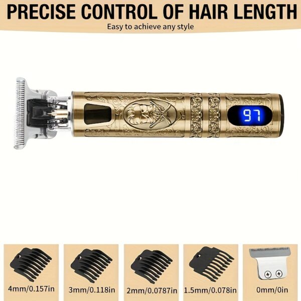 YAIAWISU Men's Cordless Hair Clippers & Beard Trimmer Kit - Golden, USB Rechargeable with LCD Display, Precise T-Blade, Includes Guide Combs & Accessories, 600mAh Battery, Rechargeable Hair Trimmer - Image 2