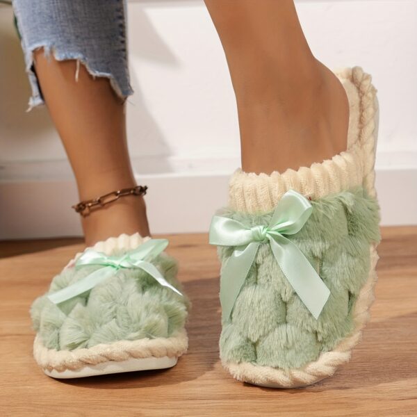 Cozy & Chic Women's Winter Plush Slippers - Soft, Warm Indoor Comfort with Non-Slip PVC Sole, Cream Cuff Detail, Hand Washable - Perfect for Home Relaxation - Image 25