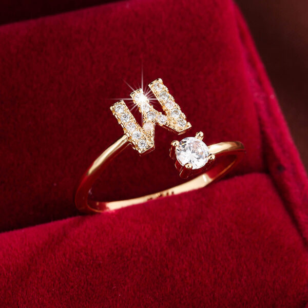 Adjustable Copper Ring With Four-claw Round Zirconia, Featuring The 26 English Letters Of Fashion Trend. - Image 35
