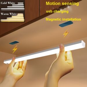 [200mAh Rechargeable LED Motion Light] USB Rechargeable LED Motion Sensor Night Light - 200mAh/400mAh, Wireless Auto-On for Under Cabinet, Kitchen, Wardrobe & More - Warm/White Options