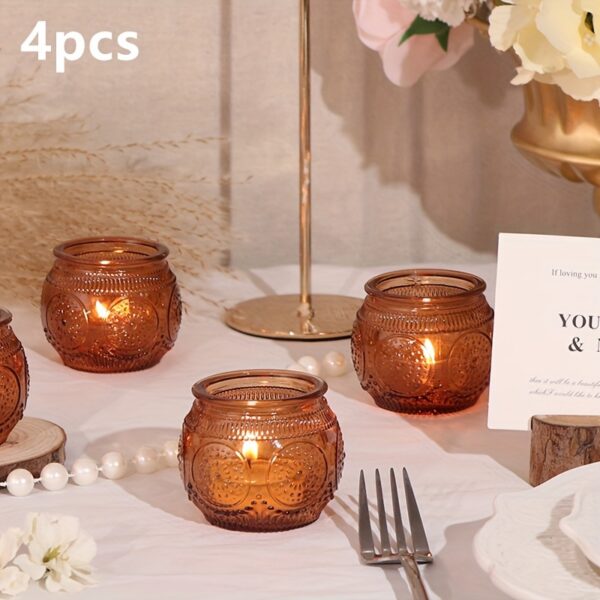 Glass Tea Light Candle Holders, Polished Finish, Flower Theme, Tabletop Mount, Versatile for Wedding, Shower, Party Decoration, Ideal for Christmas, Halloween, Easter, Thanksgiving, Valentine'S Day - Image 3