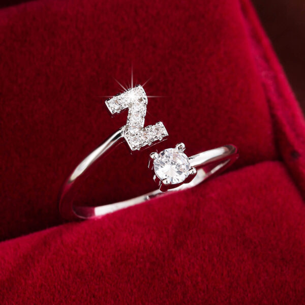 Adjustable Copper Ring With Four-claw Round Zirconia, Featuring The 26 English Letters Of Fashion Trend. - Image 62