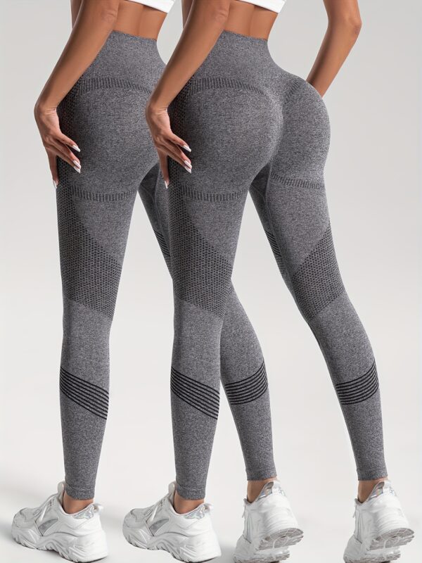 2pcs Solid Color High-Stretch Fitness Yoga Sports Leggings, Soft Breathable Yoga Tight Pants, Women's Activewear - Image 10