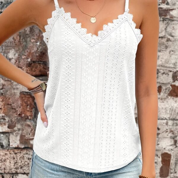 Eyelet Contrast Lace Cami Top, Casual V-neck Spaghetti Strap Top For Summer, Women's Clothing For Coquette/Cute/Y2K Style - Image 11