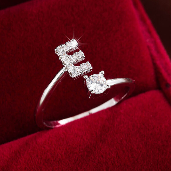 Adjustable Copper Ring With Four-claw Round Zirconia, Featuring The 26 English Letters Of Fashion Trend. - Image 43