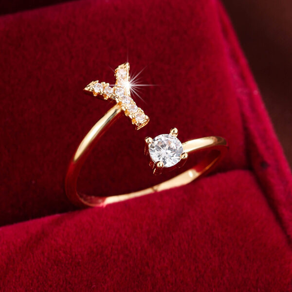 Adjustable Copper Ring With Four-claw Round Zirconia, Featuring The 26 English Letters Of Fashion Trend. - Image 37