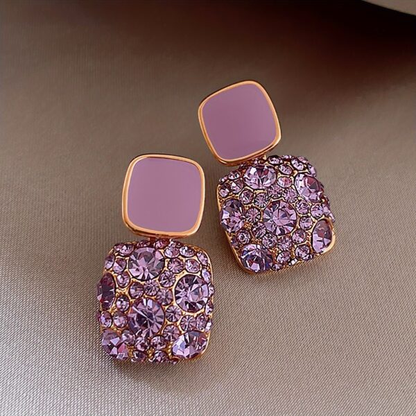 Square Shape Full Shiny Rhinestone Decor Dangle Earrings Luxury Elegant Style Alloy Jewelry Banquet Party Ear Ornaments - Image 11