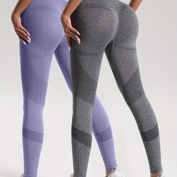 2pcs Solid Color High-Stretch Fitness Yoga Sports Leggings, Soft Breathable Yoga Tight Pants, Women's Activewear - Image 33