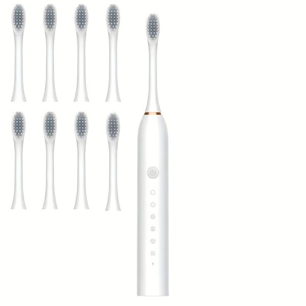 8pcs Adult Sonic Electric Toothbrush Set, IPX7 Waterproof, 6 Smart Modes, 8 Replacement Heads, USB Rechargeable with Lithium Battery, 300mAh, <36V, Suitable for Sensitive Teeth and Gums, Soft Bristles, 2-Minute Timer & 30-Second Interval Reminder - Image 6