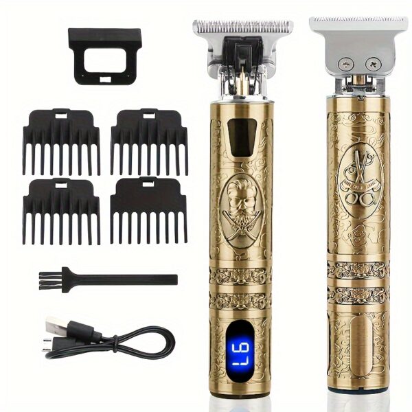 YAIAWISU Men's Cordless Hair Clippers & Beard Trimmer Kit - Golden, USB Rechargeable with LCD Display, Precise T-Blade, Includes Guide Combs & Accessories, 600mAh Battery, Rechargeable Hair Trimmer - Image 7