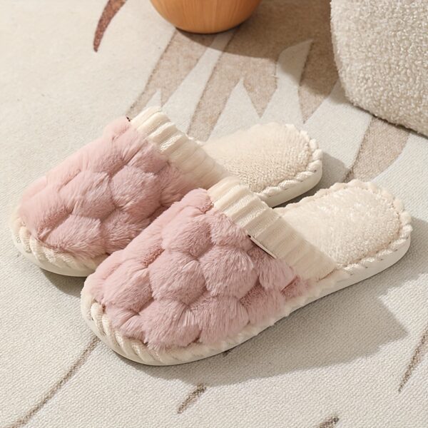 Cozy & Chic Women's Winter Plush Slippers - Soft, Warm Indoor Comfort with Non-Slip PVC Sole, Cream Cuff Detail, Hand Washable - Perfect for Home Relaxation - Image 19