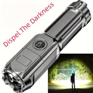1pc Powerful Zoomable Flashlight, Outdoor Multi-functional Portable Home Small Flashlight, Telescopic Zoom Light