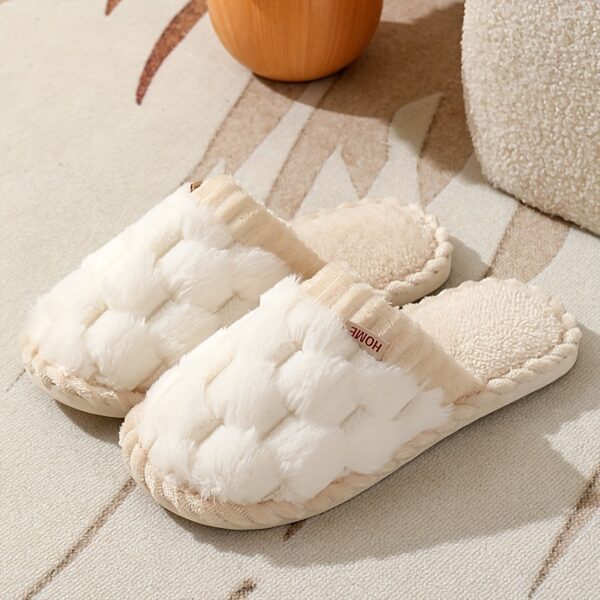 Cozy & Chic Women's Winter Plush Slippers - Soft, Warm Indoor Comfort with Non-Slip PVC Sole, Cream Cuff Detail, Hand Washable - Perfect for Home Relaxation - Image 17