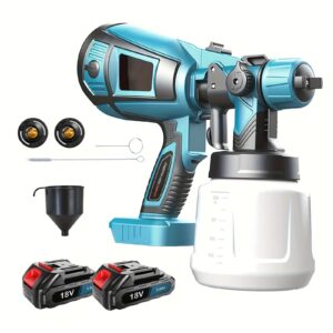 18V Cordless Fence & Decking Paint Sprayer Gun with 3 Spray Patterns, 1000ml Container, 2 x 6000mAh Li-ion Batteries & Charger, Compatible with Makita Batteries for Fences, Sheds, Decking & Garden Furniture, Garden Furniture Sprayer | Sleek Blue Design | Durable Construction, Spray Paint Gun