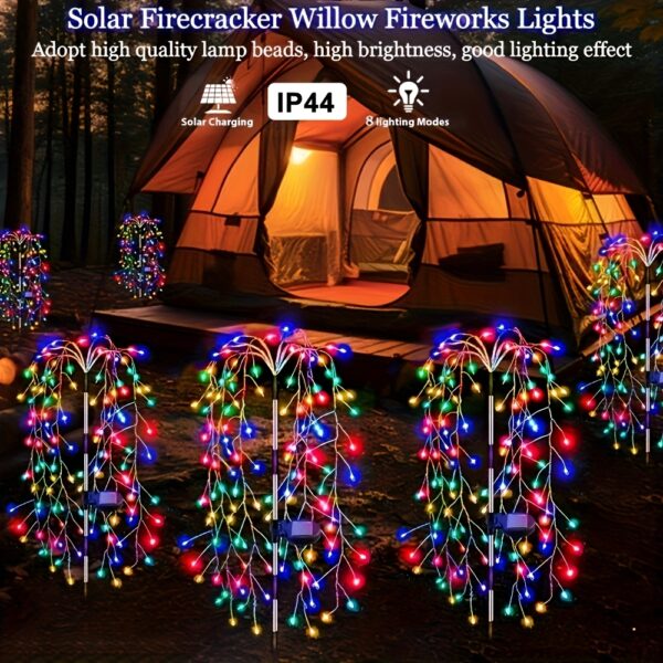 1 Solar Firecracker Willow Fireworks Light - 120/200 LED, 8 Vibrant Modes, Durable IP44, Solar Charging, Ideal for Yard, Garden, Pathway, Parties, Camping, Picnics, Christmas, Ramadan, Easter, Valentine'S Day Decor, Outdoor Lighting | Colorful Fireworks D
