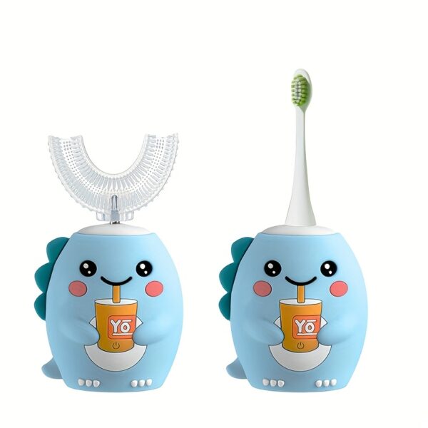 Youngsters's U-shaped electric toothbrush with 3 brush heads, rechargeable, cartoon dinosaur toothbrush, 59 seconds timer, 360 degree cleaning - Image 3