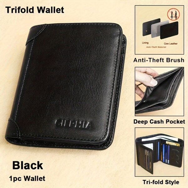 1pc CIEPHIA Vintage Genuine Leather RFID Blocking Wallet for Men - Slim, Multi-Functional ID & Credit Card Holder, Deep Brown with Embossed Logo, Ideal Gift for Valentine's Day - Image 11