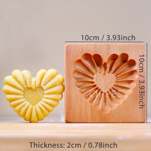 Cippes Wooden Cookie Cutter Mold, 3D Heart Daisy Snow Patterns, DIY Biscuit Stamp for Pastry, Embossing Craft Decorating Baking Tool, Ideal for Thanksgiving, Christmas, Valentine'S Day, Mother'S Day - Image 5