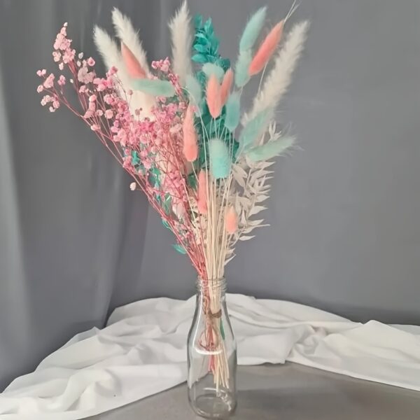 26pcs Set Of Pink Dried Flower Ribbon Vases - Including Teenage Breath, White Pampas Grass, Turquoise Roskus, And Pink/blue Bunny Flowers | Perfect for DIY Jewelry Making - Image 8