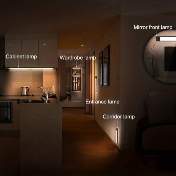 1pc KATHYLIGHT LED Motion Sensor Cabinet Light, Brushed Metal Strip Sconce with Voice Control, Wireless Magnetic USB Rechargeable, Auto-shut-off, Detachable Fixture, Plastic Shade, for Wardrobe, Closet, Kitchen, Stairs, Corridor, Shelf - 800mAh Lithium Ba - Image 27