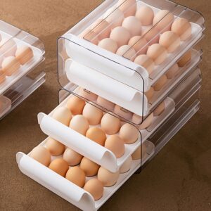 32 Egg Capacity 2-Tier Pull-Out Egg Storage Drawer Container - Food-Grade PP Transparent Shockproof Refrigerator Organizer with Ventilated Design, Space-Saving Fridge Tray (21.5x23.5x13.5cm), Egg Storage Refrigerator, Odorless Material, Kitchen Organization, Compact Design, Sturdy Construction, Meal Preppers